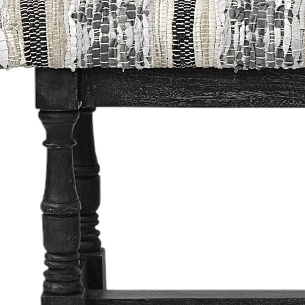 15" Off White and Black Upholstered Faux Leather Bench - Homeroots - Flyclothing LLC