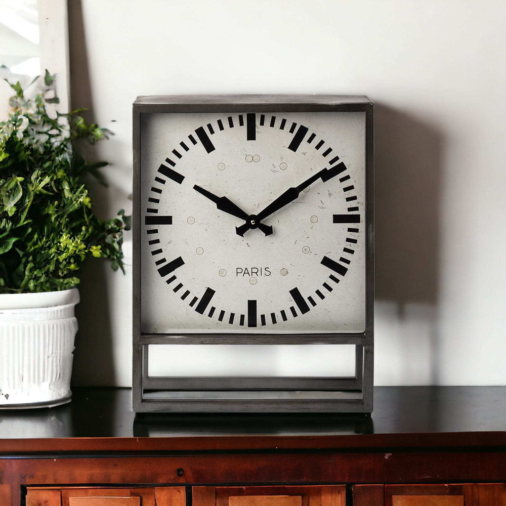 Square Gray Metal Desk Table Clock With Simple White And Black Face - Homeroots - Flyclothing LLC
