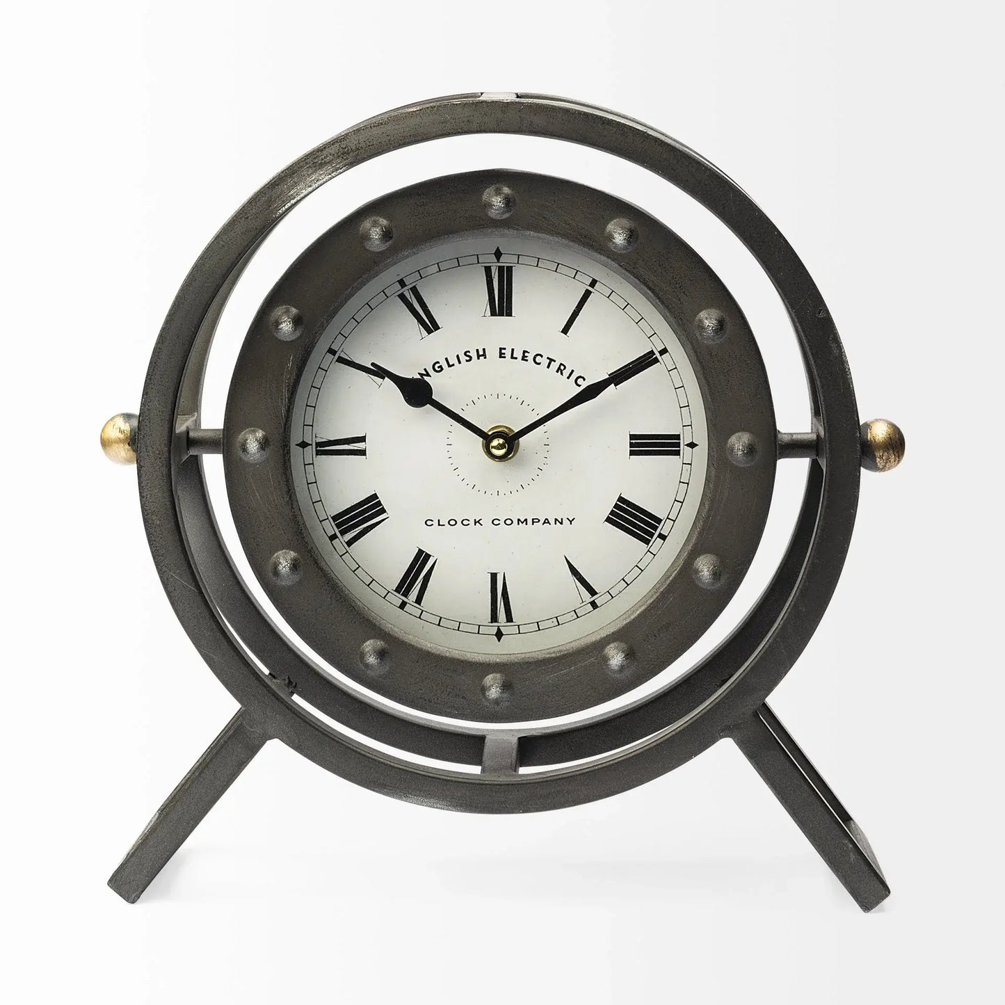 Gray Metal Circular Desk Table Clock With Rivet Detail Frame - Homeroots - Flyclothing LLC