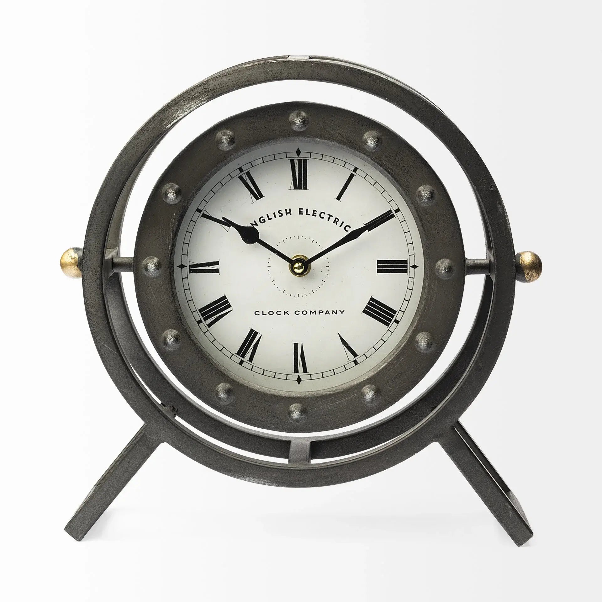 Gray Metal Circular Desk Table Clock With Rivet Detail Frame - Homeroots - Flyclothing LLC