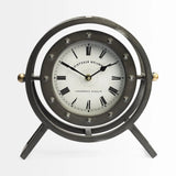 Gray Metal Circular Desk  Table Clock With Rivet Detail Frame - Homeroots