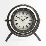 Gray Metal Circular Desk Table Clock With Rivet Detail Frame - Homeroots - Flyclothing LLC