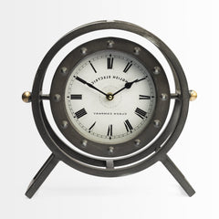 Gray Metal Circular Desk  Table Clock With Rivet Detail Frame - Homeroots