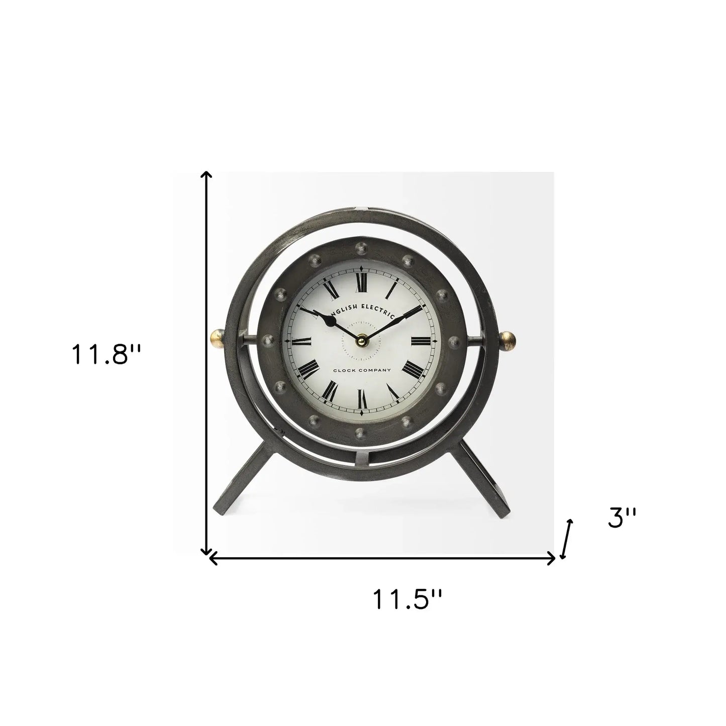 Gray Metal Circular Desk Table Clock With Rivet Detail Frame - Homeroots - Flyclothing LLC