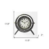 Gray Metal Circular Desk  Table Clock With Rivet Detail Frame - Homeroots