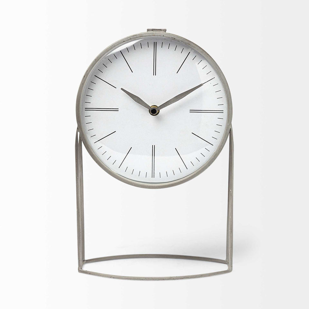 Gray Metal Circular Desk Table Clock Equipped With A Quartz Movement - Homeroots