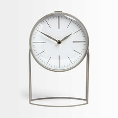 Gray Metal Circular Desk Table Clock Equipped With A Quartz Movement - Homeroots