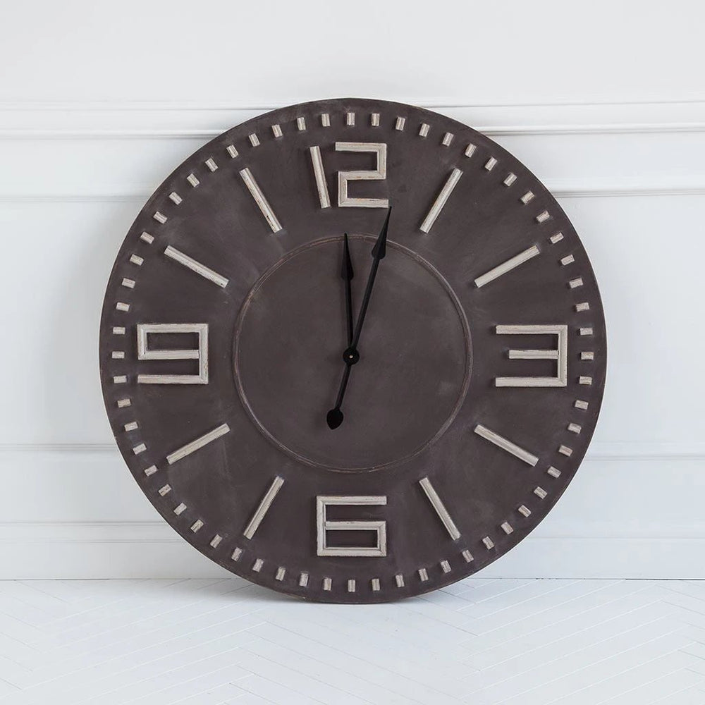42'Oversize Round  Industrial Stylewall Clock With  Bold Block Numbers And Black Hands - Homeroots
