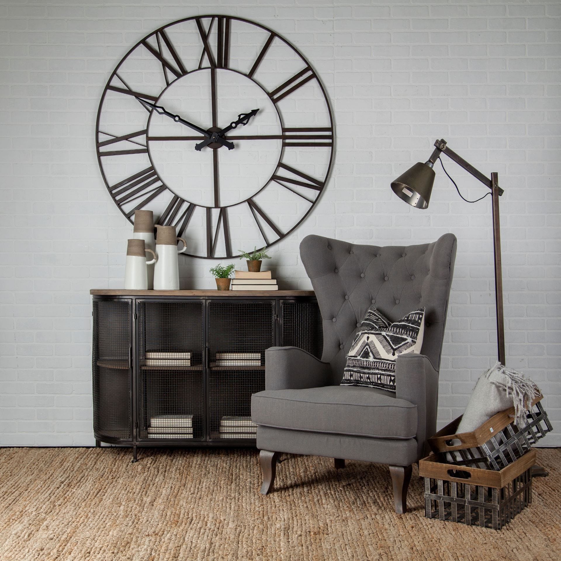 50" Circle Black Metal Skeleton Wall Clock - Homeroots
