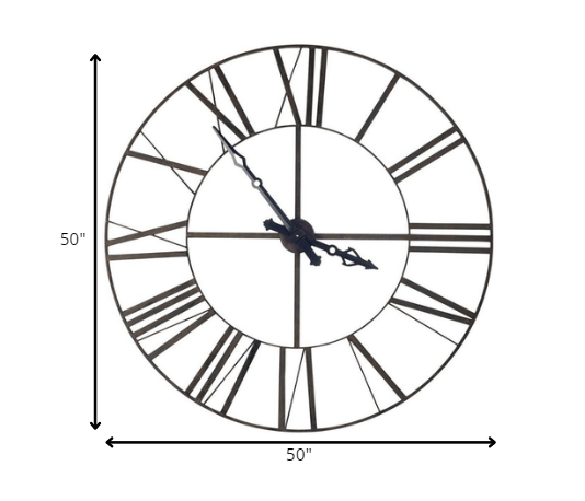 50" Circle Black Metal Skeleton Wall Clock - Homeroots