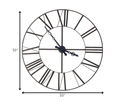 50" Circle Black Metal Skeleton Wall Clock - Homeroots