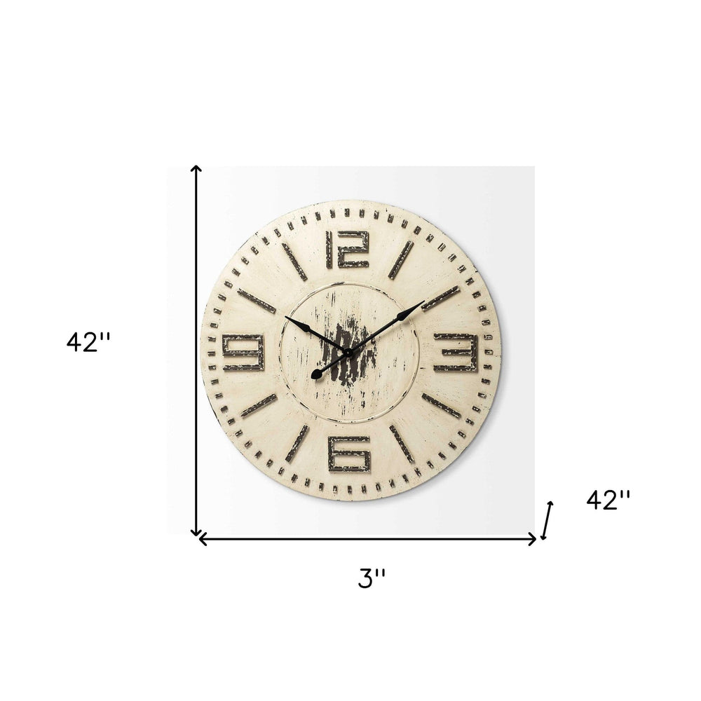 3" Circle Antiqued White Wood Analog Wall Clock - Homeroots - Flyclothing LLC