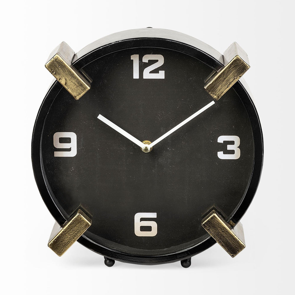 Black Gold Metal Round Desk Table Clock - Homeroots