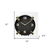 Black Gold Metal Round Desk Table Clock - Homeroots - Flyclothing LLC