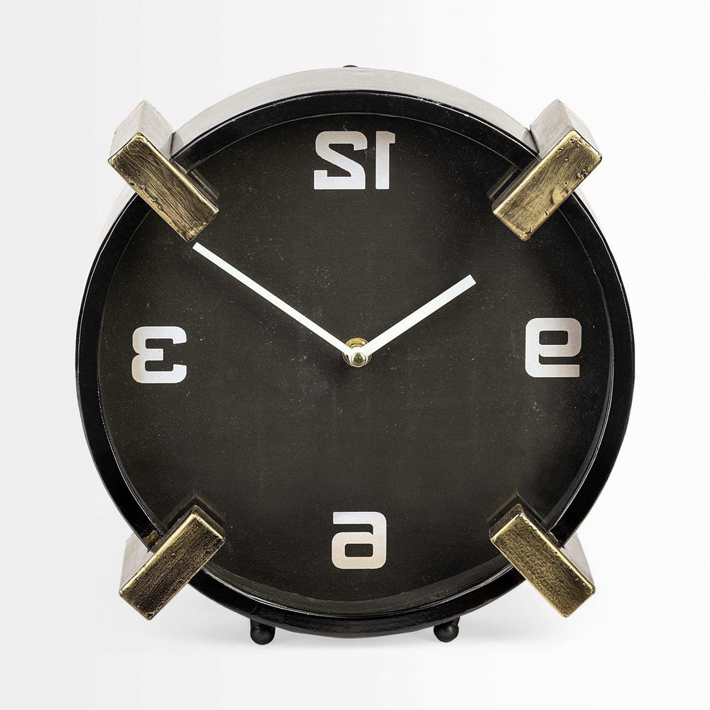 Black Gold Metal Round Desk Table Clock - Homeroots - Flyclothing LLC