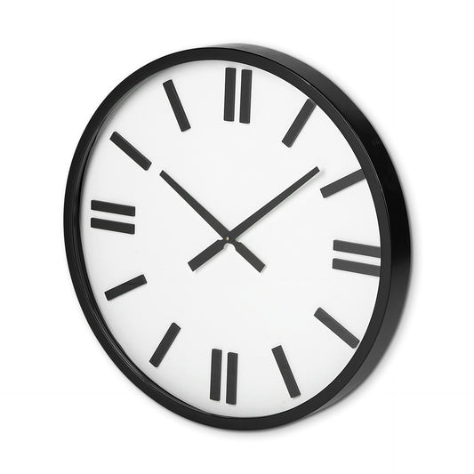 24" Round Large Modern Wall Clock With White Face And Non-Numarical Number - Homeroots