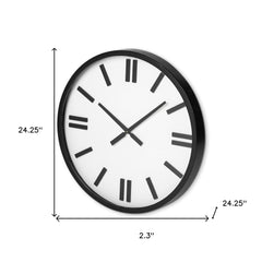 24" Round Large Modern Wall Clock With White Face And Non-Numarical Number - Homeroots
