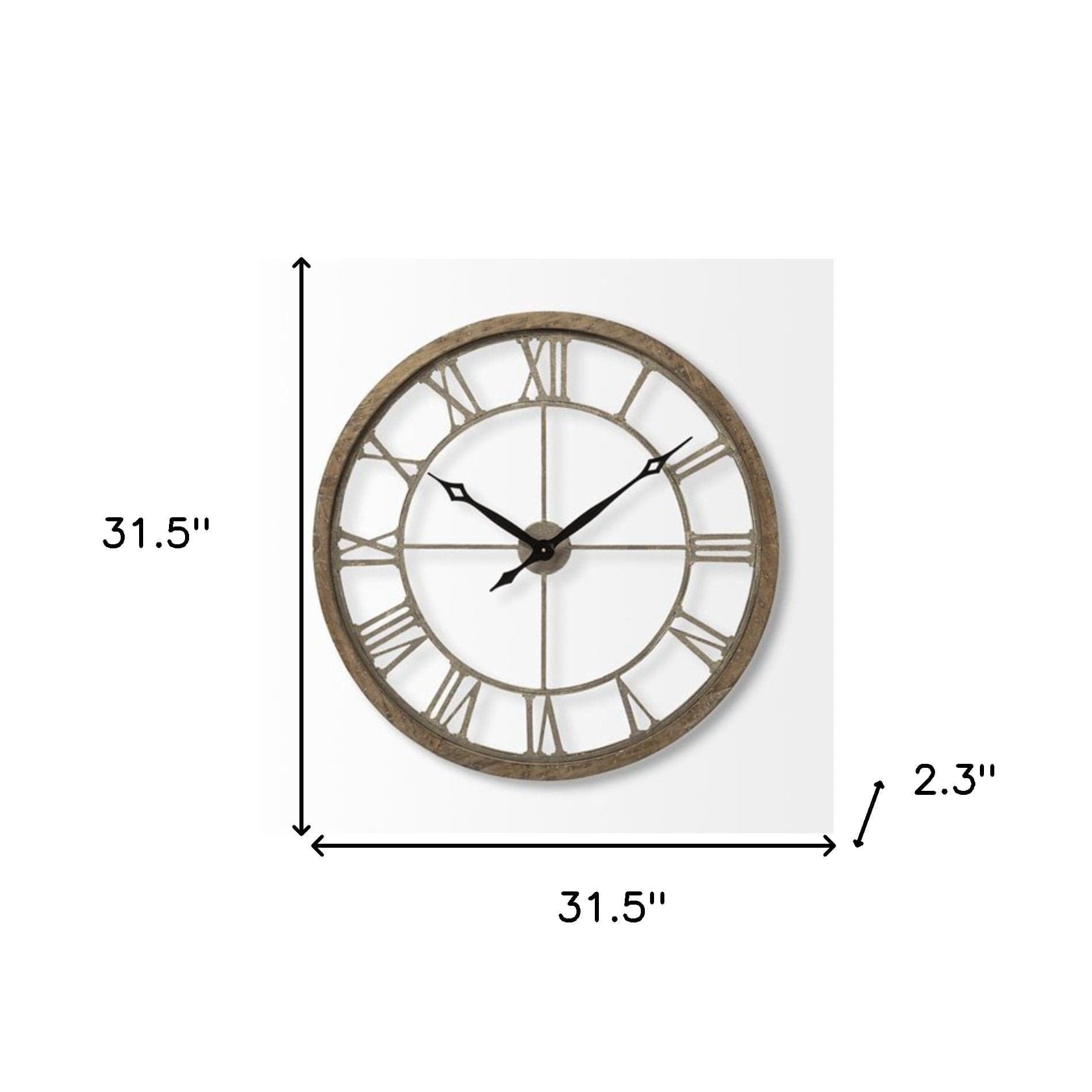 32" Circle Brown Metal Skeleton Wall Clock