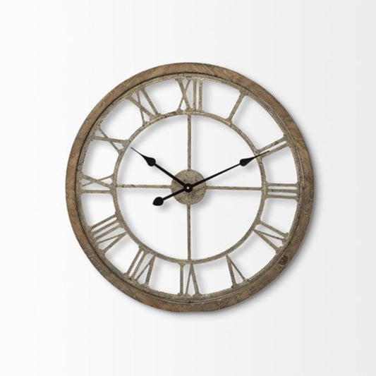 25" Circle Brown Metal Skeleton Wall Clock - Homeroots
