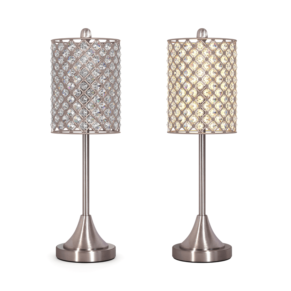 Set of Two 24" Silver Metal Table Lamp With Clear Drum Shade - Homeroots - Flyclothing LLC