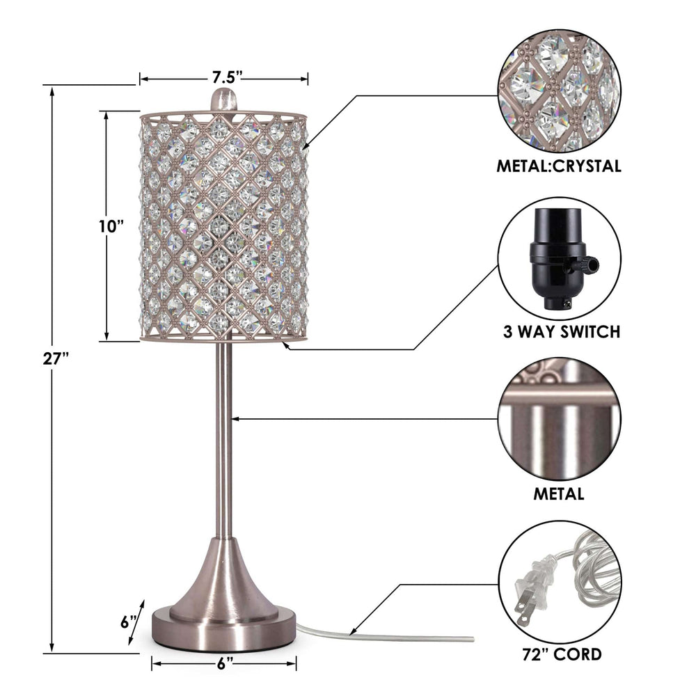 Set of Two 24" Silver Metal Table Lamp With Clear Drum Shade - Homeroots - Flyclothing LLC