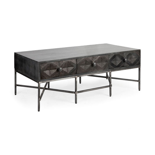 Rectangular Solid Wood Coffee Table W 3 Drawers - Homeroots