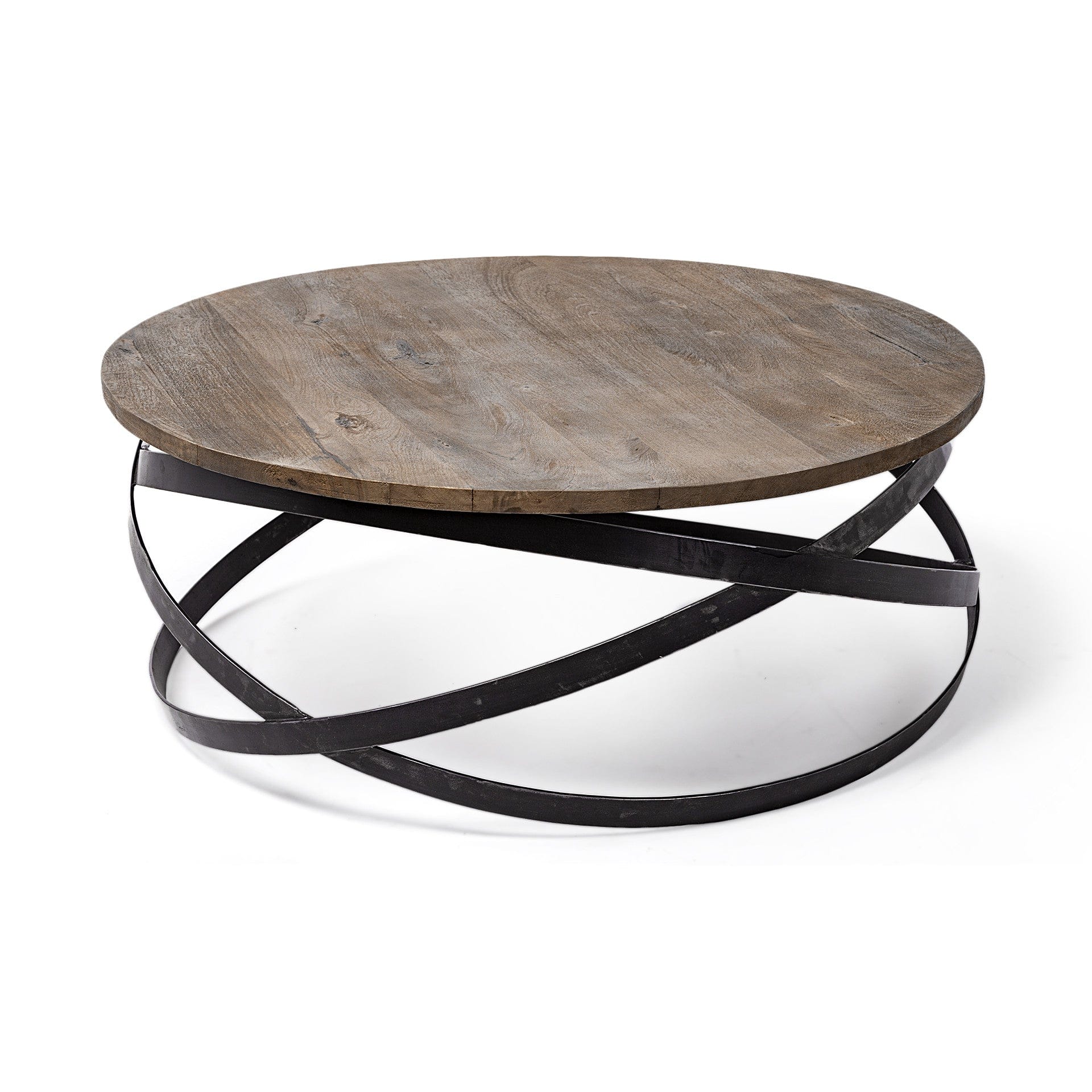 41" Brown And Black Solid Wood And Metal Round Coffee Table - Homeroots