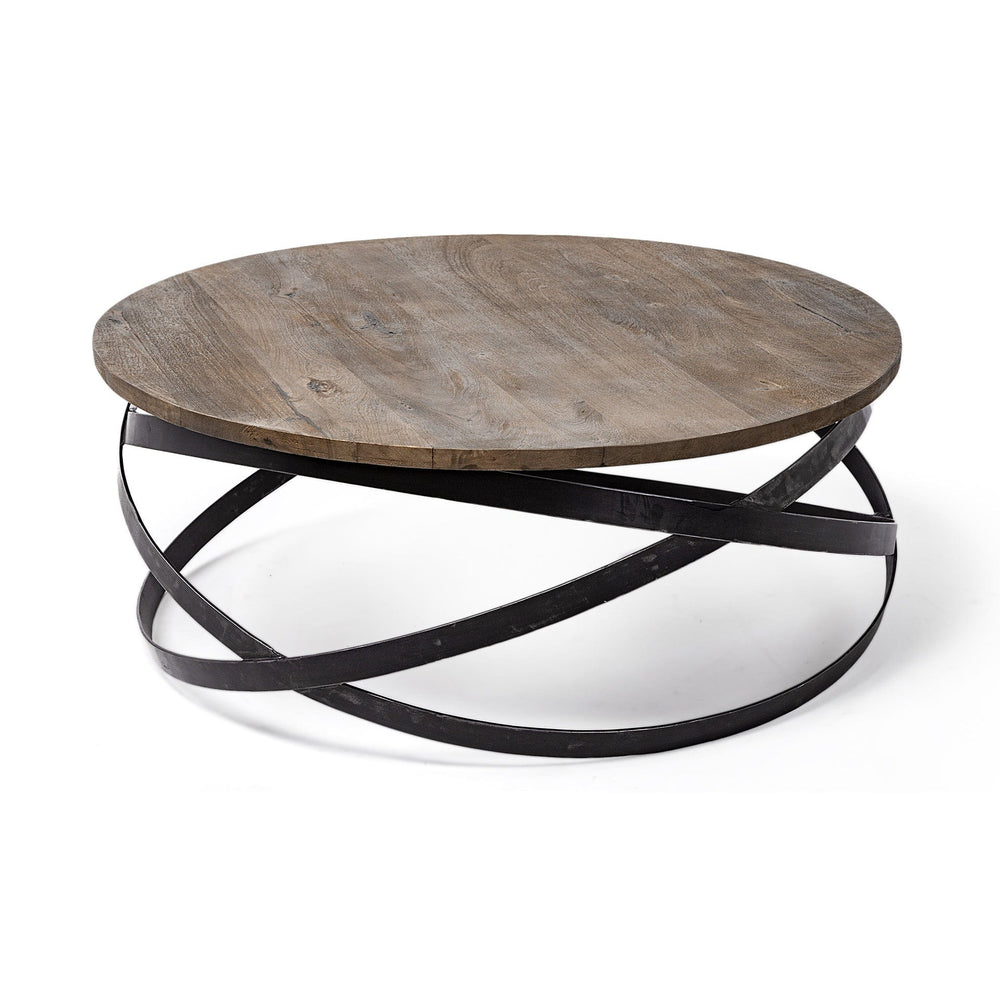 41" Brown And Black Solid Wood And Metal Round Coffee Table - Homeroots