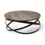 41" Brown And Black Solid Wood And Metal Round Coffee Table - Homeroots