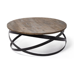 41" Brown And Black Solid Wood And Metal Round Coffee Table - Homeroots