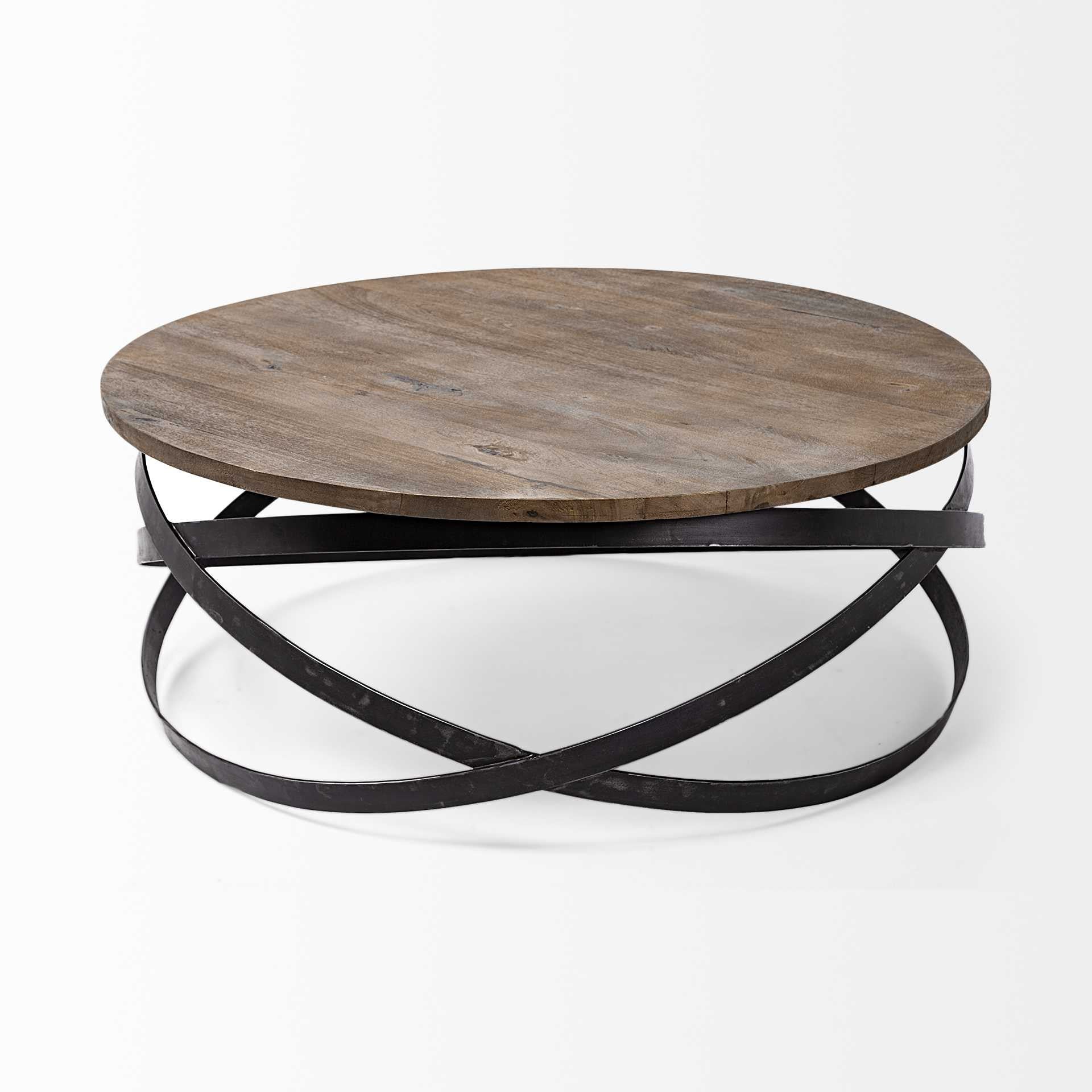 41" Brown And Black Solid Wood And Metal Round Coffee Table - Homeroots