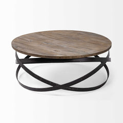 41" Brown And Black Solid Wood And Metal Round Coffee Table - Homeroots