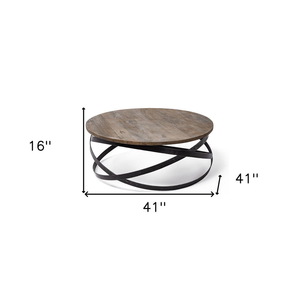 41" Brown And Black Solid Wood And Metal Round Coffee Table - Homeroots - Flyclothing LLC