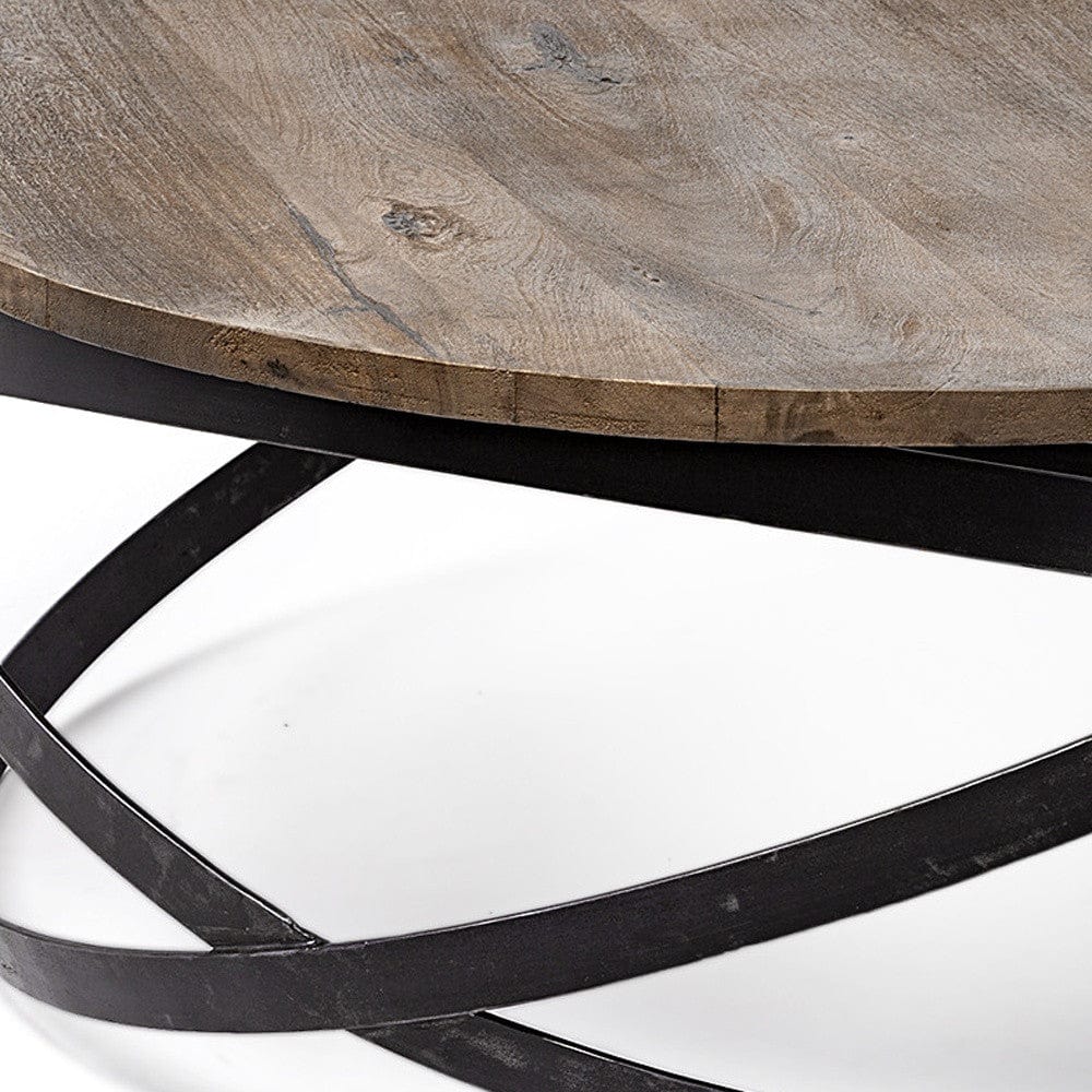 41" Brown And Black Solid Wood And Metal Round Coffee Table - Homeroots