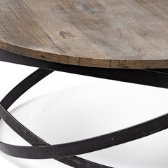 41" Brown And Black Solid Wood And Metal Round Coffee Table - Homeroots