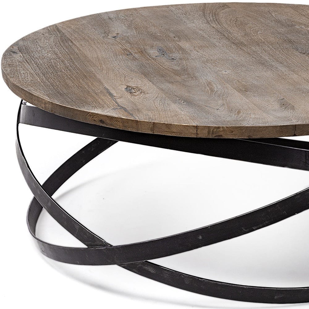 41" Brown And Black Solid Wood And Metal Round Coffee Table - Homeroots