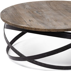 41" Brown And Black Solid Wood And Metal Round Coffee Table - Homeroots