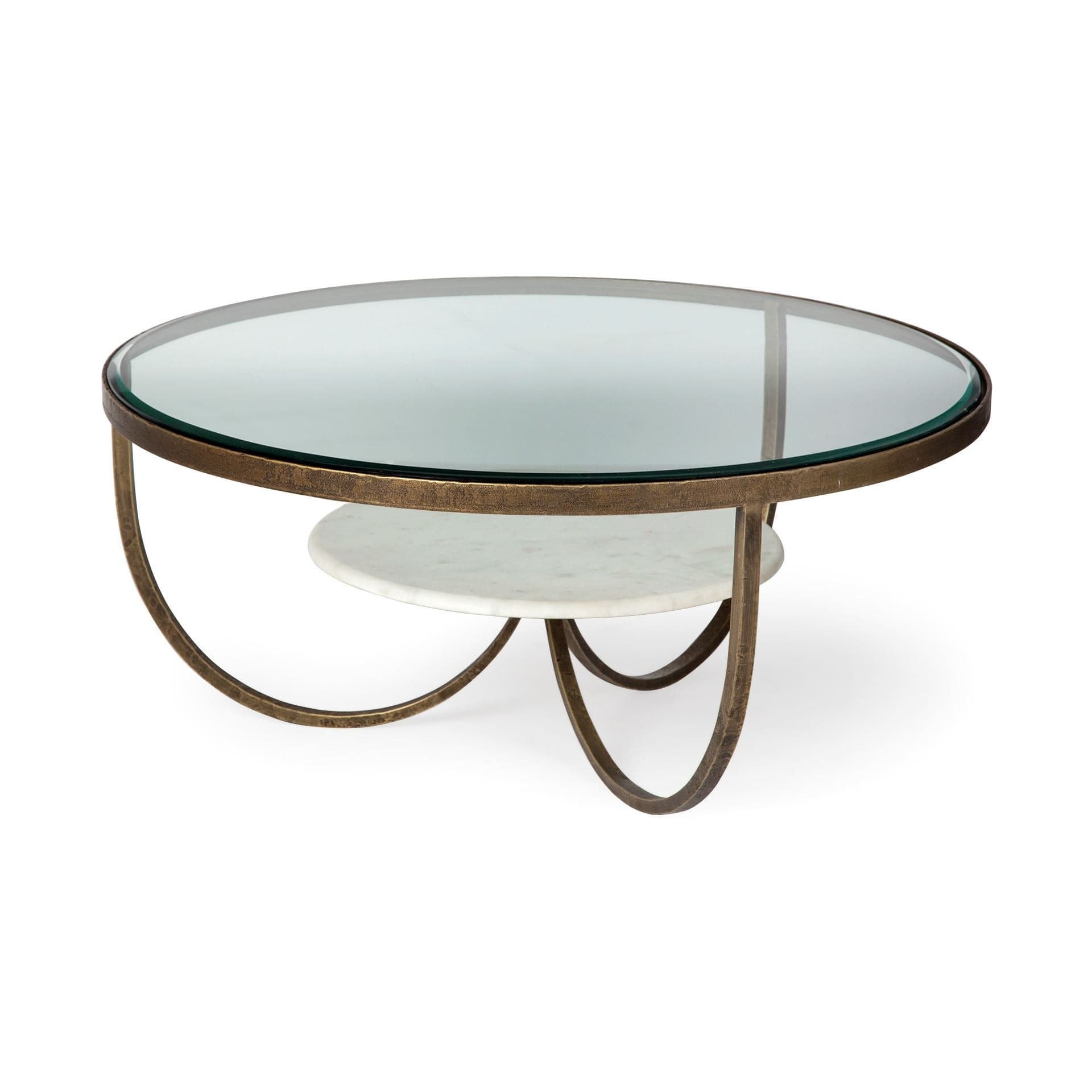 36" Gold And Brown Round Coffee Table - Homeroots