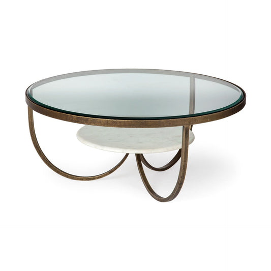 36" Gold And Brown Round Coffee Table - Homeroots
