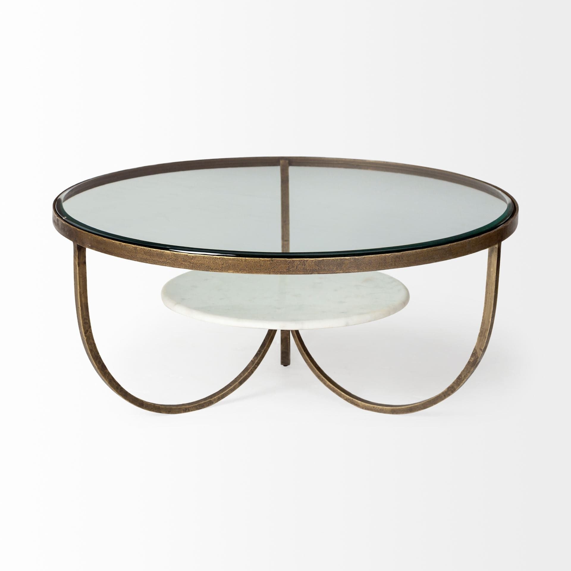 36" Gold And Brown Round Coffee Table - Homeroots