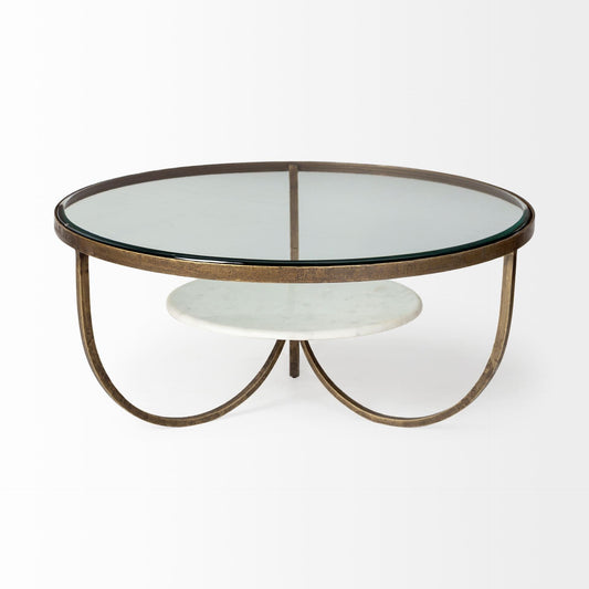 36" Gold And Brown Round Coffee Table - Homeroots