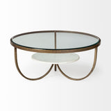 36" Gold And Brown Round Coffee Table - Homeroots