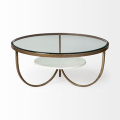 36" Gold And Brown Round Coffee Table - Homeroots