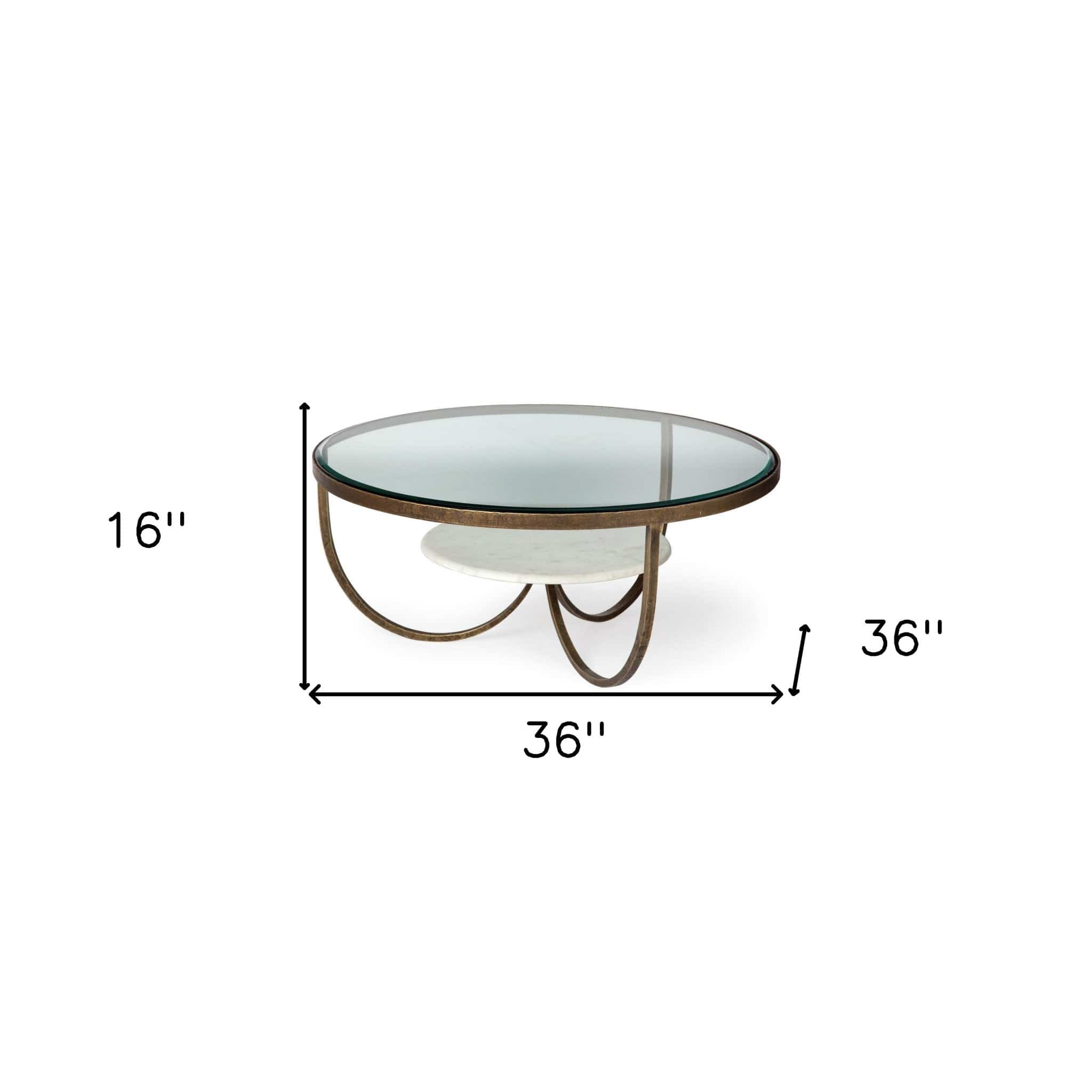 36" Gold And Brown Round Coffee Table - Homeroots