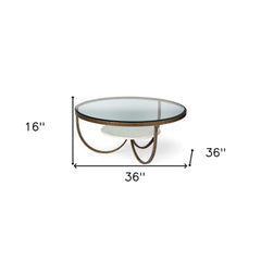 36" Gold And Brown Round Coffee Table - Homeroots