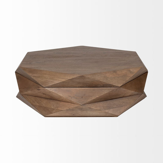 48" Brown Solid And Manufactured Wood Hexagon Coffee Table - Homeroots