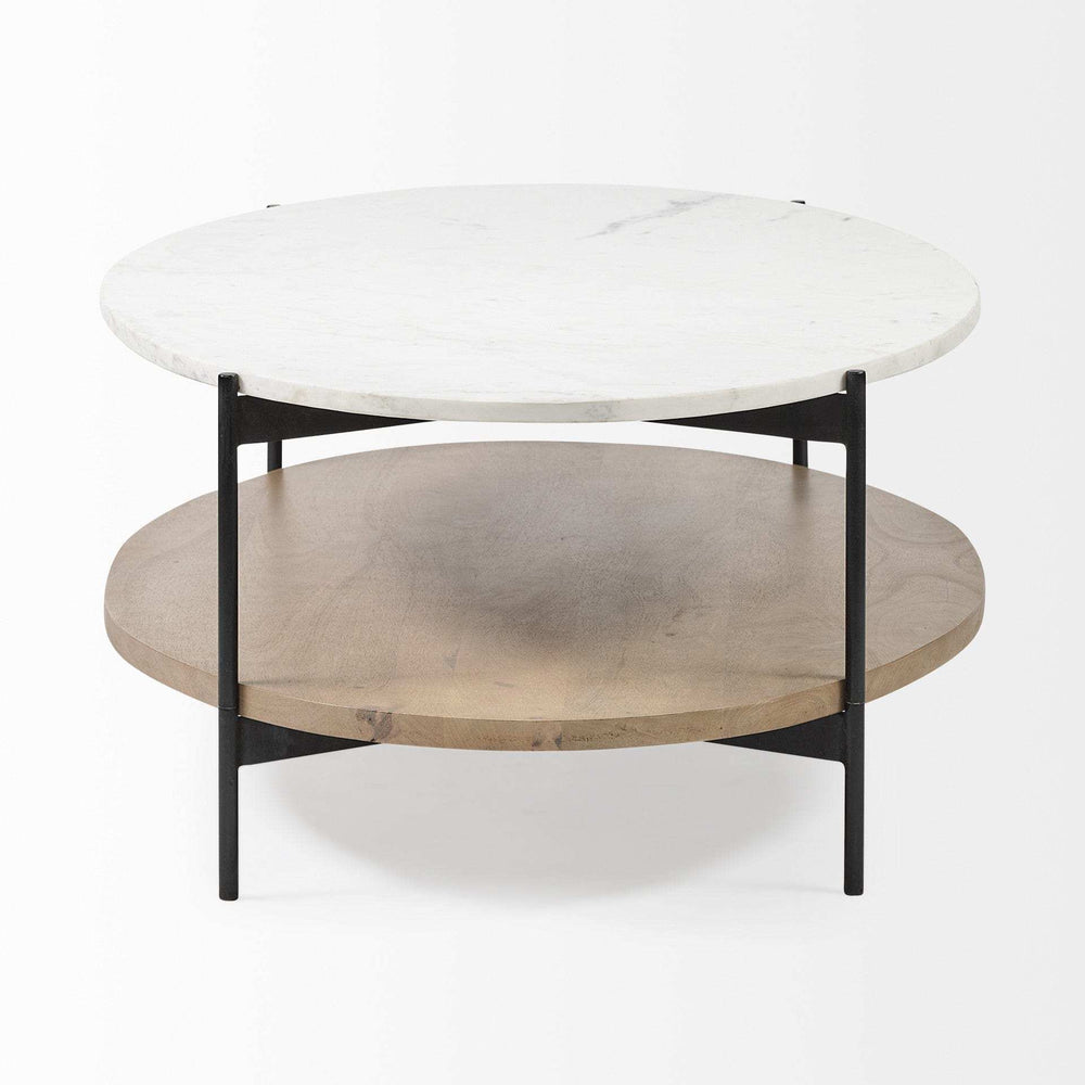 Oval White Marble Top And Black Metal Base Coffee Table W Wood Shelf - Homeroots - Flyclothing LLC