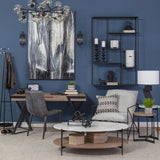 Oval White Marble Top And Black Metal Base Coffee Table W Wood Shelf - Homeroots - Flyclothing LLC