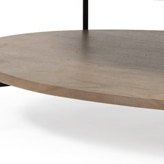 Oval White Marble Top And Black Metal Base Coffee Table W Wood Shelf