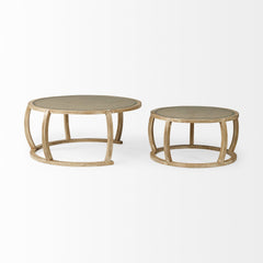 S2 41.5" Round Woven Cane Glass Top And Solid Wood Coffee Tables - Homeroots